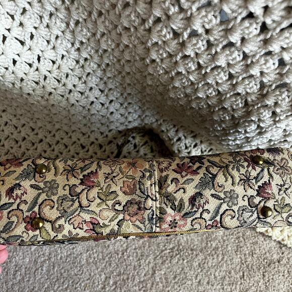 Vintage 50s Tapestry Dancing and Floral Clutch Purse Top Handle Large Handbag - Picture 6 of 8
